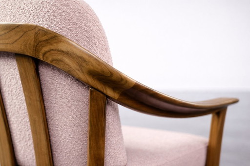 Vintage Mid-Century German Modern Cherry Wood & Dirty Pink Fabric Armchairs from Wilhelm Knoll, 1970s, Set of 2