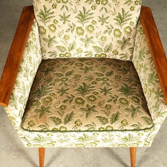 Image 1 of Vintage Club Armchairs - Velvet Leaf Motif - 1960s