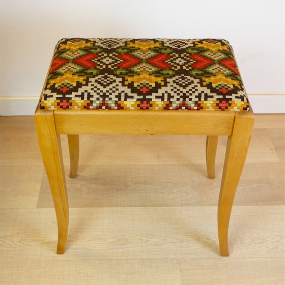 Image 1 of Sgabello francese vintage con rivestimento in gobelin