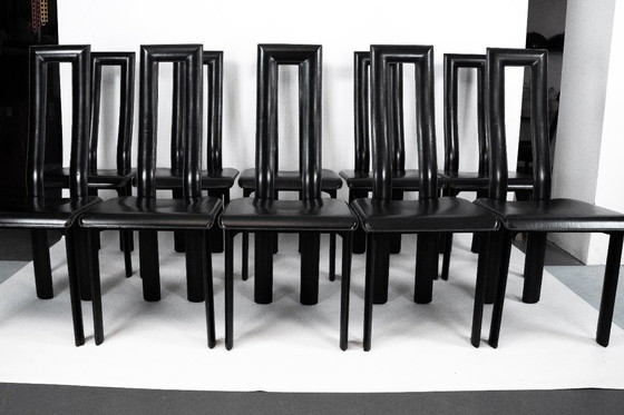 Image 1 of Postmodern Set of ten leather dining chairs by Antonello Mosca for Ycami. Italy 1980s
