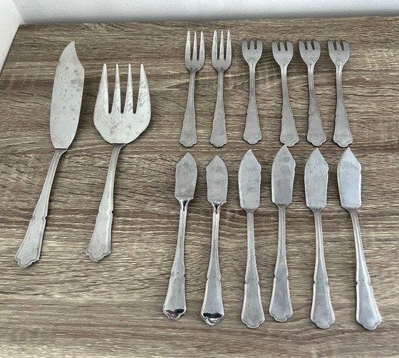 Image 1 of 14 Fischbesteck: 6 Gabeln, 6 Messer, 2 Servierbesteck Inox Frankreich