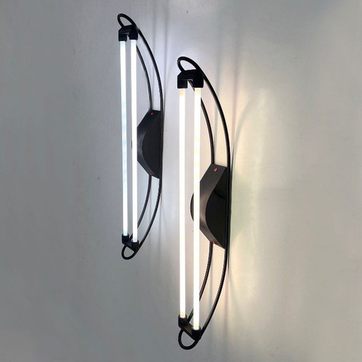 Arced Black Neon Wall Lamp by Gian N. Gigante for Zerbetto, 1980s