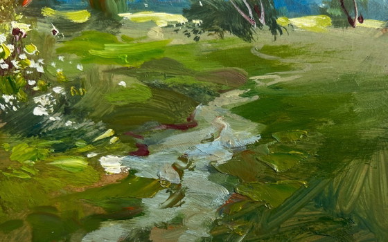 Image 1 of Origineel olieverfschilderij: Zomerlandschap met een winderige zomerdag