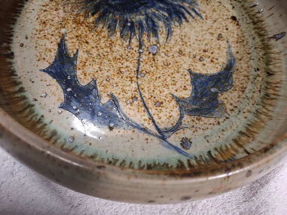 Image 1 of Pyrite stoneware ceramic with thistle decoration, signed Suzanne Dauliach, 1970s