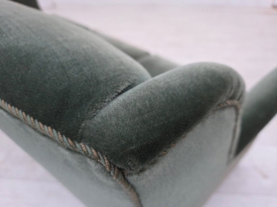Image 1 of 1960s, Danish 3-seater sofa, original turquoise-green furniture velour.