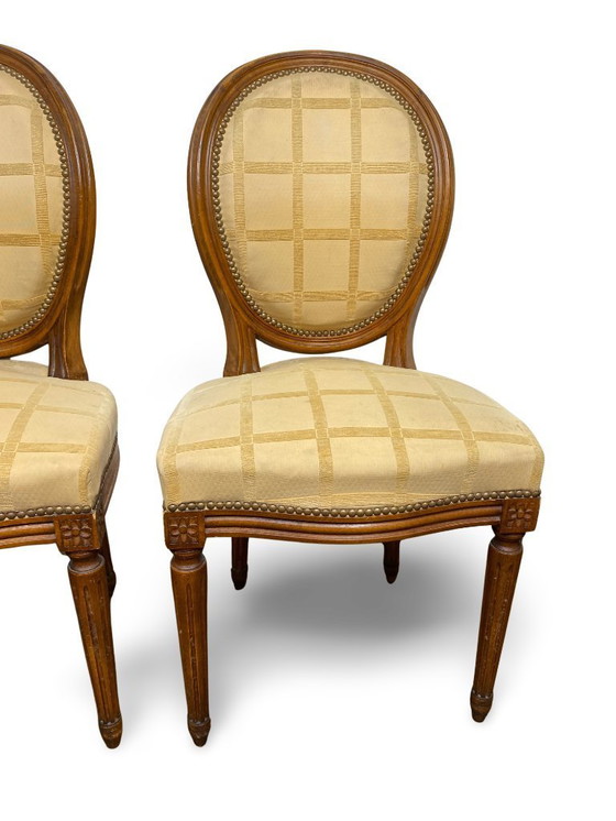 Image 1 of 2x Louis XVI medallion chairs - XIXth century - Cream/honey color