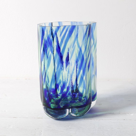 Vaso in Vetro Scandinavo Vintage Pauline Cloud / Blu e Verde / Rune Strand per Sea Glasbruk / Svezia / Anni (photo 2 of 12)