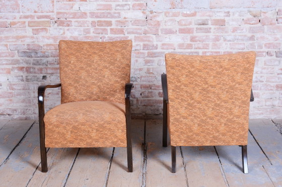 Pair of Restored Art Deco Armchairs, Beech, Polish, Reupholstered, Czech, 1930s – Textile, Wood (photo 9 of 18)