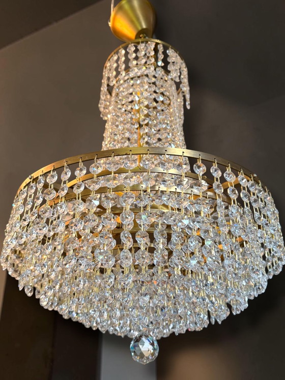 Vintage Hollywood Regency Kristallen Kroonluchter – Crystal, Brass (photo 6 of 6)