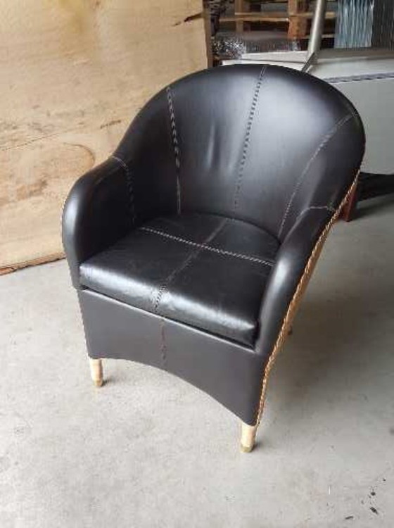 Image 1 of 1x poltrona LlOYD LOOM Ambienz Club in pelle marrone scuro + rattan