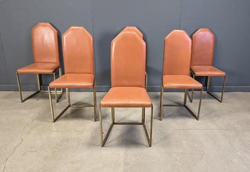 Vintage brass dining chairs by Belgo chrom, 1970s 