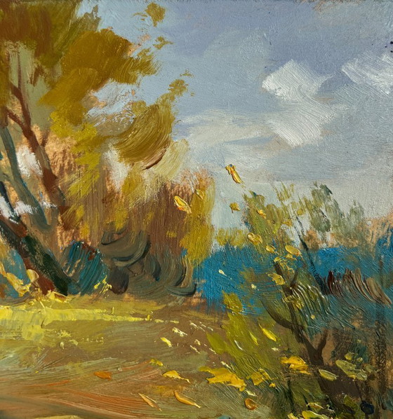 Image 1 of Origineel olieverfschilderij: Zomers kustlandschap, zomerse rust aan de rivier