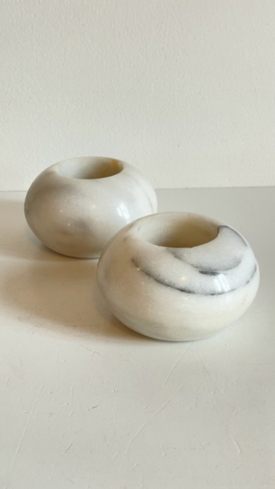 Image 1 of 2 MARBLE Ball Tealight Holders from the 70s