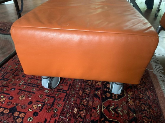 Image 1 of Jori design footstool in orange leather, mobile