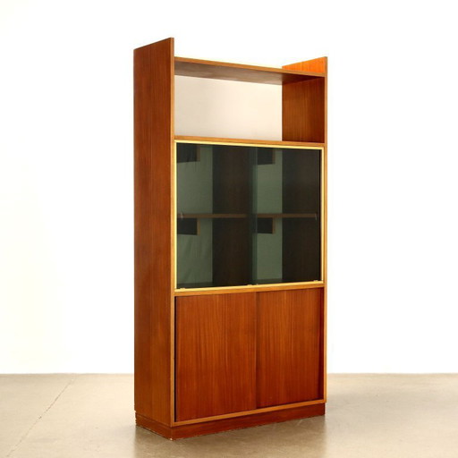 Bibliothèque avec étagères et vitrine des années 1960