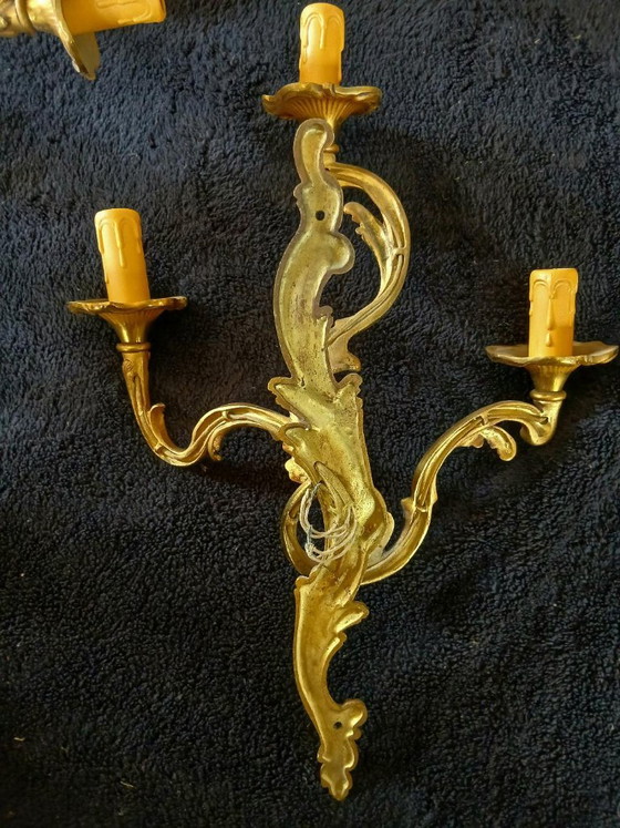 2 of meer bronzen wandlampen in Lodewijk XV-rococostijl met 3 armen (photo 4 of 6)