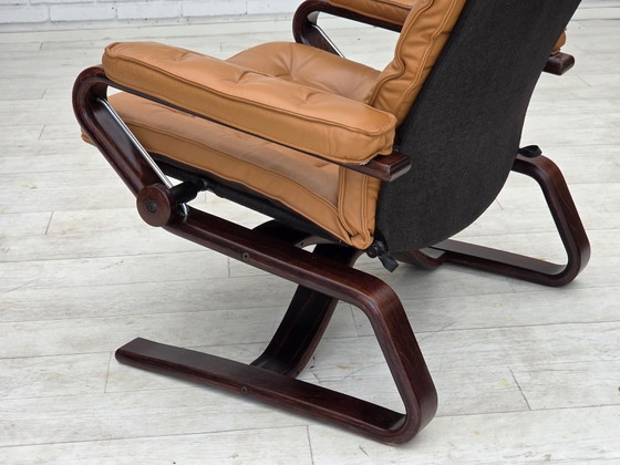 1970s, Norwegian design, adjustable armchair, leather, bentwood. (photo 8 of 25)