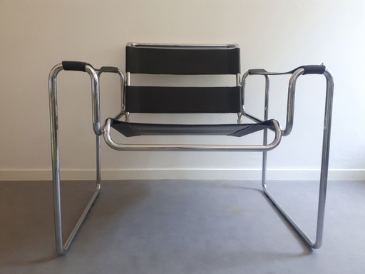 Fauteuil vintage en cuir chromé