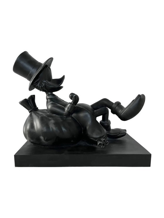 Image 1 of Fiberglass Sculpture - Duck with Money Cartoon Character - Black
