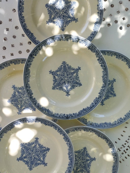 6 platos de postre de piedra de hierro J. Vieillard Bordeaux "Garland"