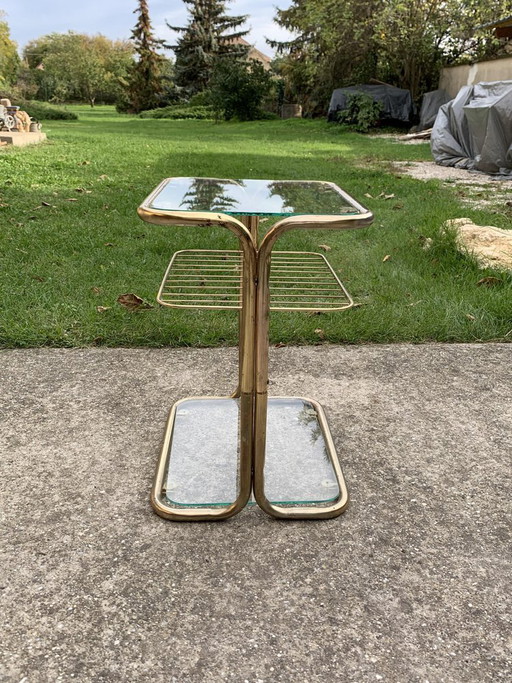 Brass and Glass Side Table, Italy, 1970s