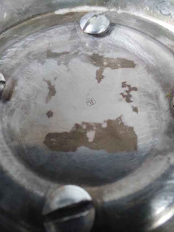 Image 1 of Beautifully patinated silver-plated table vase with ball feet, WMF Art Deco