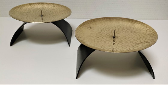 Image 1 of coppia di candelieri in ottone e metallo degli anni '70