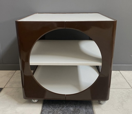 Mesa cúbica de la era espacial en marrón y blanco, década de 1970