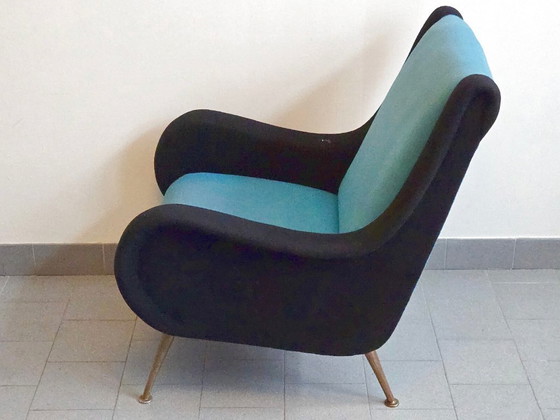 Image 1 of Vintage fauteuil uit 1950, rockabilly wollen jersey, DLG Marco Zanuso Arflex jaren 50