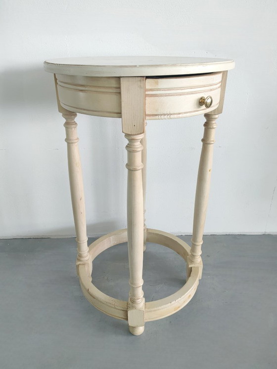 Vintage Brocant 'Farmhouse' Ronde Bijzettafel Plantentafel Haltafel (Créme/Wit) – Wood (photo 2 of 12)