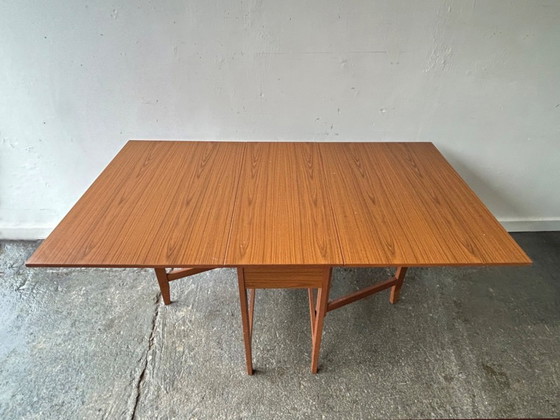 Image 1 of Schreiber Mid-Century Modern vintage teak drop-leaf dining table, 1960s