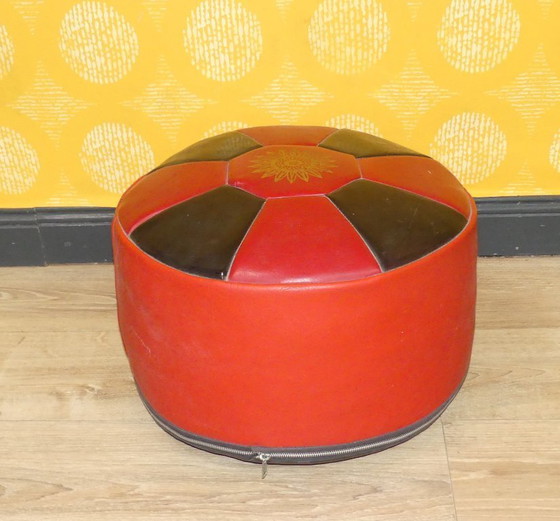 Image 1 of 70s pouf stool boho style faux leather red/black