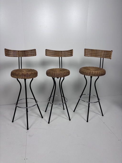 3 x barkruk rotan vintage design
