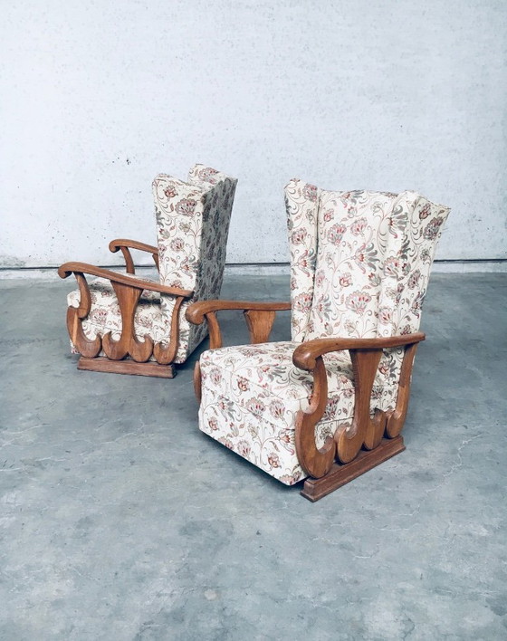 Image 1 of Ensemble de fauteuils à oreilles haut de style début XXe siècle