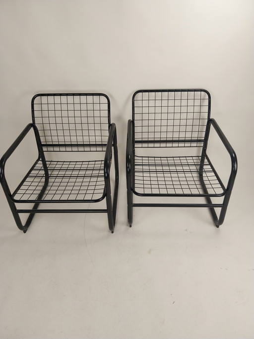 1 x juego de 2 sillones vintage Ikea mölle de alambre de acero años 80 de Knut y Marianne Hagberg.