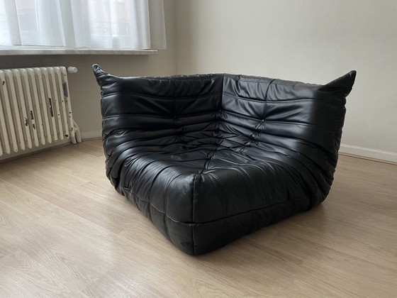 Image 1 of Identical Replica Ligne Roset Togo Sofa – Black Leather – 100% Italian Leather