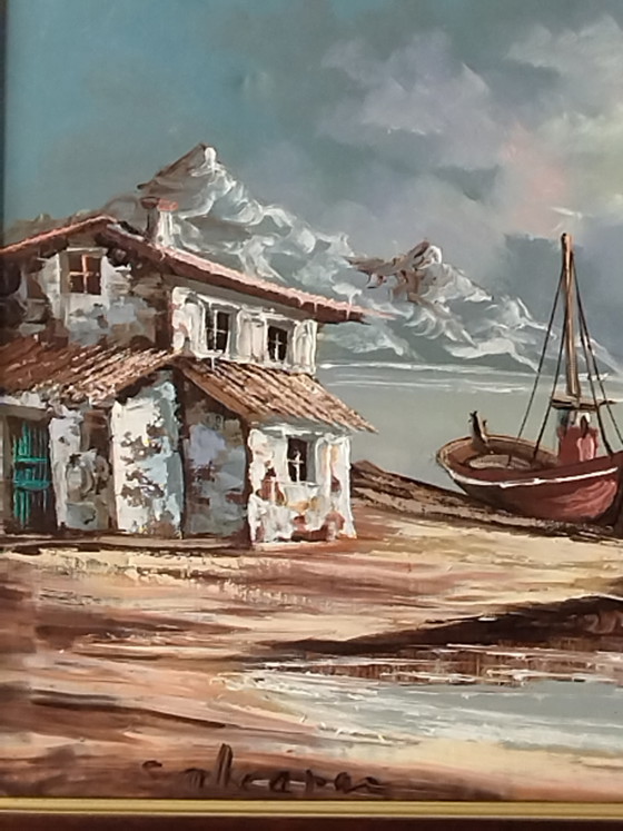 Image 1 of Vintage marine oil painting, 50x43cm