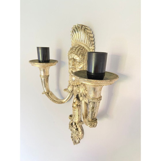 Image 1 of Vintage Greek Tragedy Masque wall lamps in silver-plated cast alloy