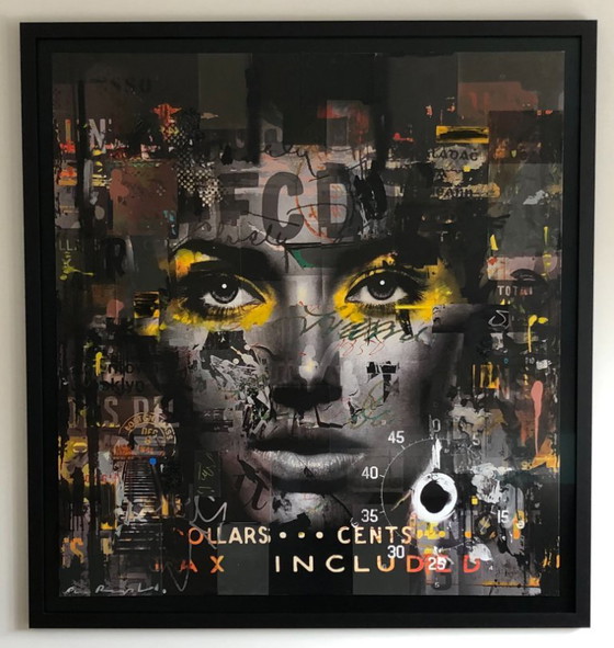 Paco Raphael Mixed media artwork with female face, Paintings & Drawings, Other, Wood, Black, Modern (photo 3 of 5)