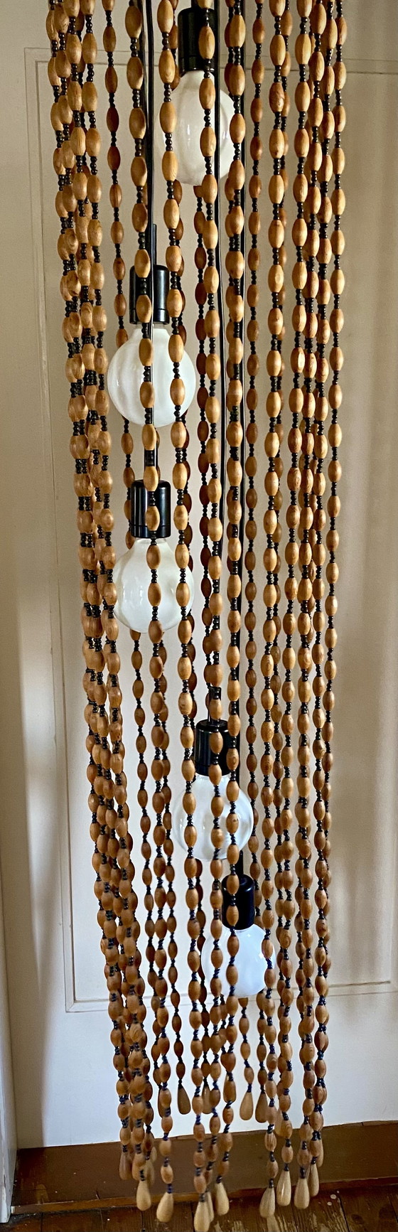 Image 1 of Temde pendant lamp wooden beads 60s Mid - Century cascades