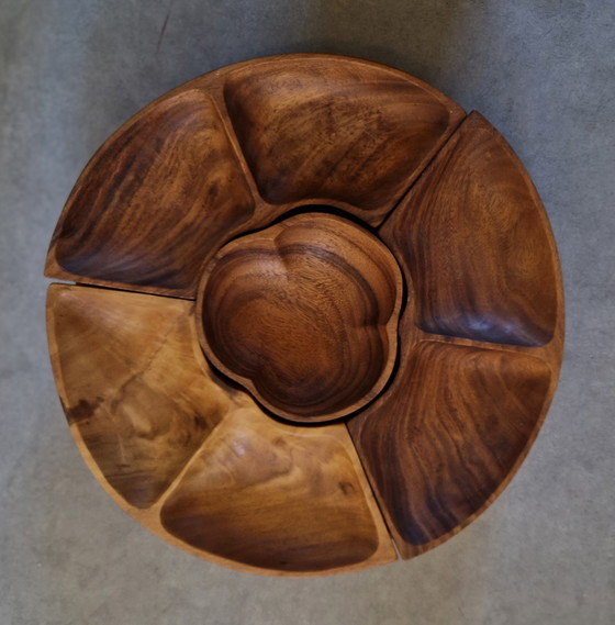 Image 1 of 1970er Teakholz-Nuss-Karussell-Snack-Drehteller