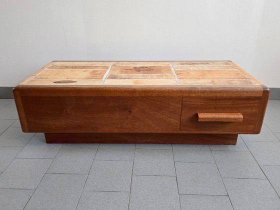 Image 1 of Vintage 1970s Ceramic Coffee Table with Solid Oak Top and 3 Drawers, DLG Capron