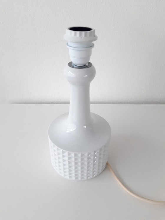 Image 1 of Base per lampada in porcellana vintage di Wallendorf con nuovo paralume fatto a mano in tessuto di lino con stampa grafica retrò