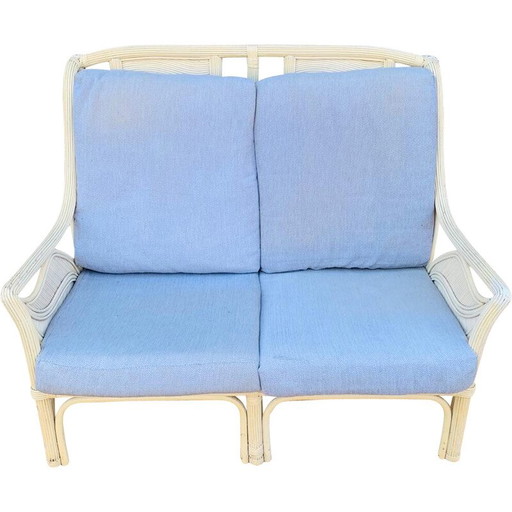 Divano vintage a 2 posti in rattan e bambù