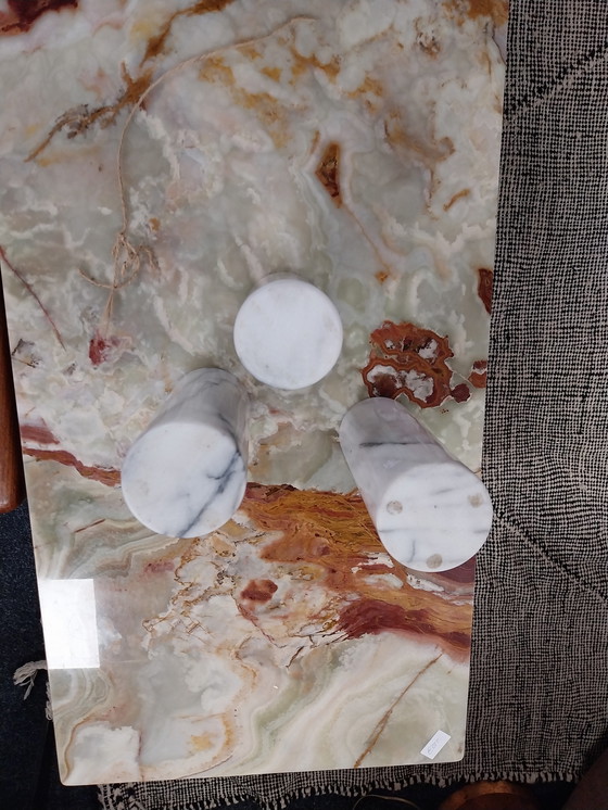 Image 1 of Set of 3 white marble Italian table vases 1970's 21, 22 and 23 cm high