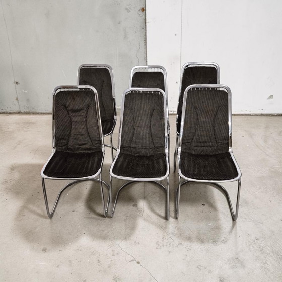 Set of 6 Mid Century Space Age Chrome Dining chairs Gastone Rinaldi Flynn (photo 9 of 12)