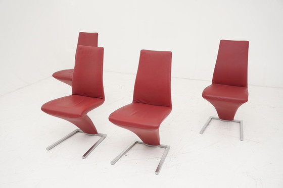 Image 1 of Rolf Benz 7800 Stühle Esstisch 1210 Leder 4 Stück Rot Stuhl