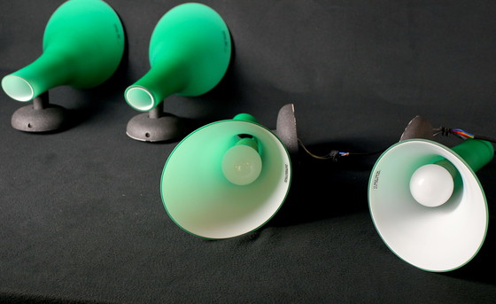 Image 1 of Four Green Murano Glass Wall Lights, Carlo Nason For Murano Due