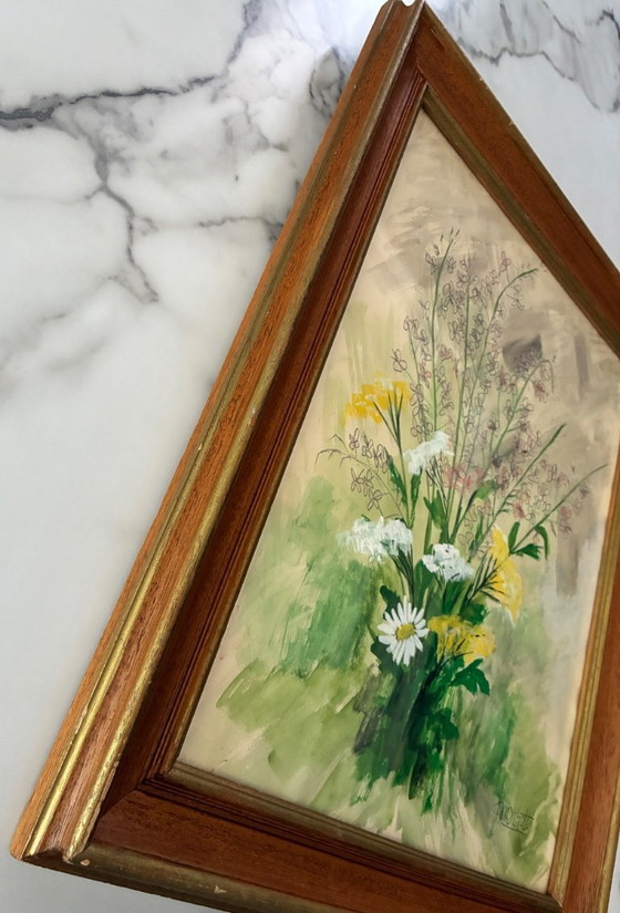 Image 1 of Antique painting of a bouquet of wildflowers