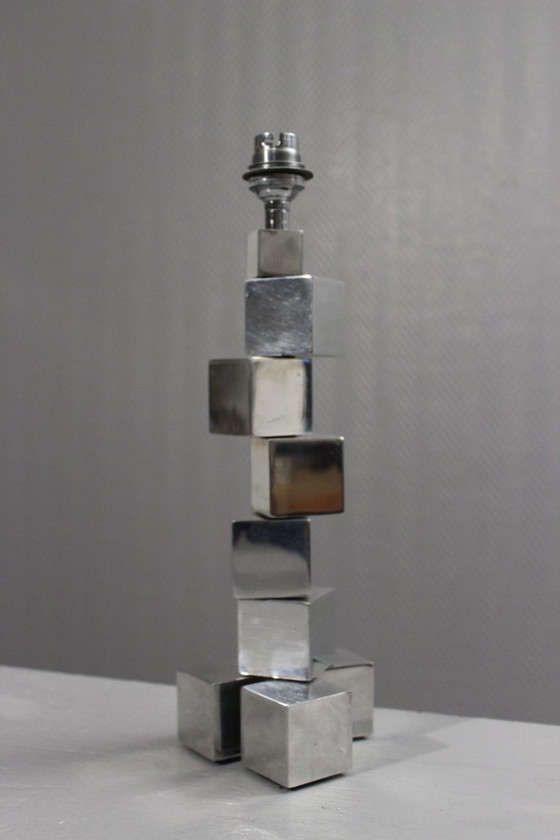 Image 1 of Pied de lampe moderniste modulable cubes acier chromé style Adnet Art Déco 1930s